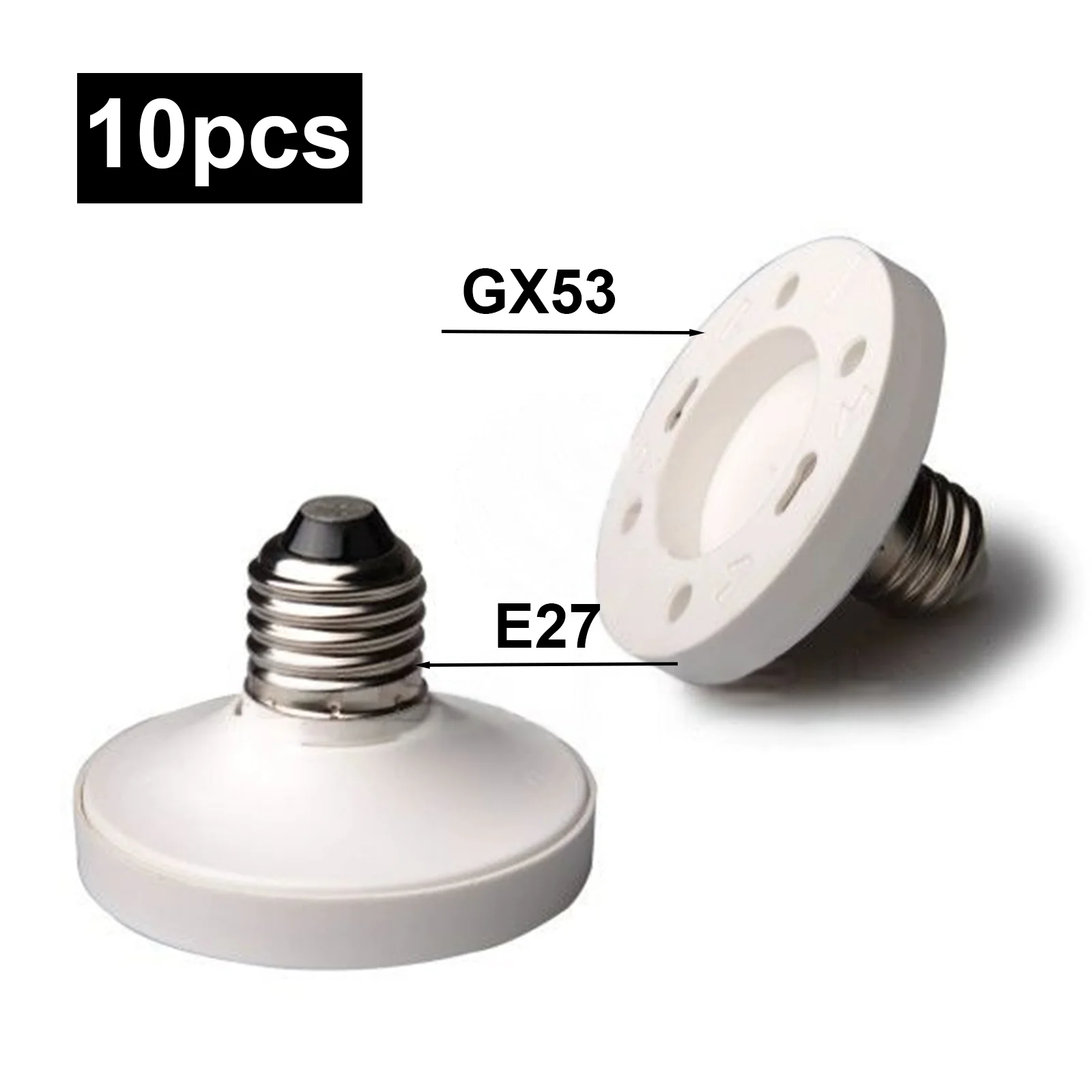 

10 шт. переходников для ламп E27 на GX53 – для подключения к LED-панелям и галогенным светильникам – быстромонтируемый конвертер-адаптер