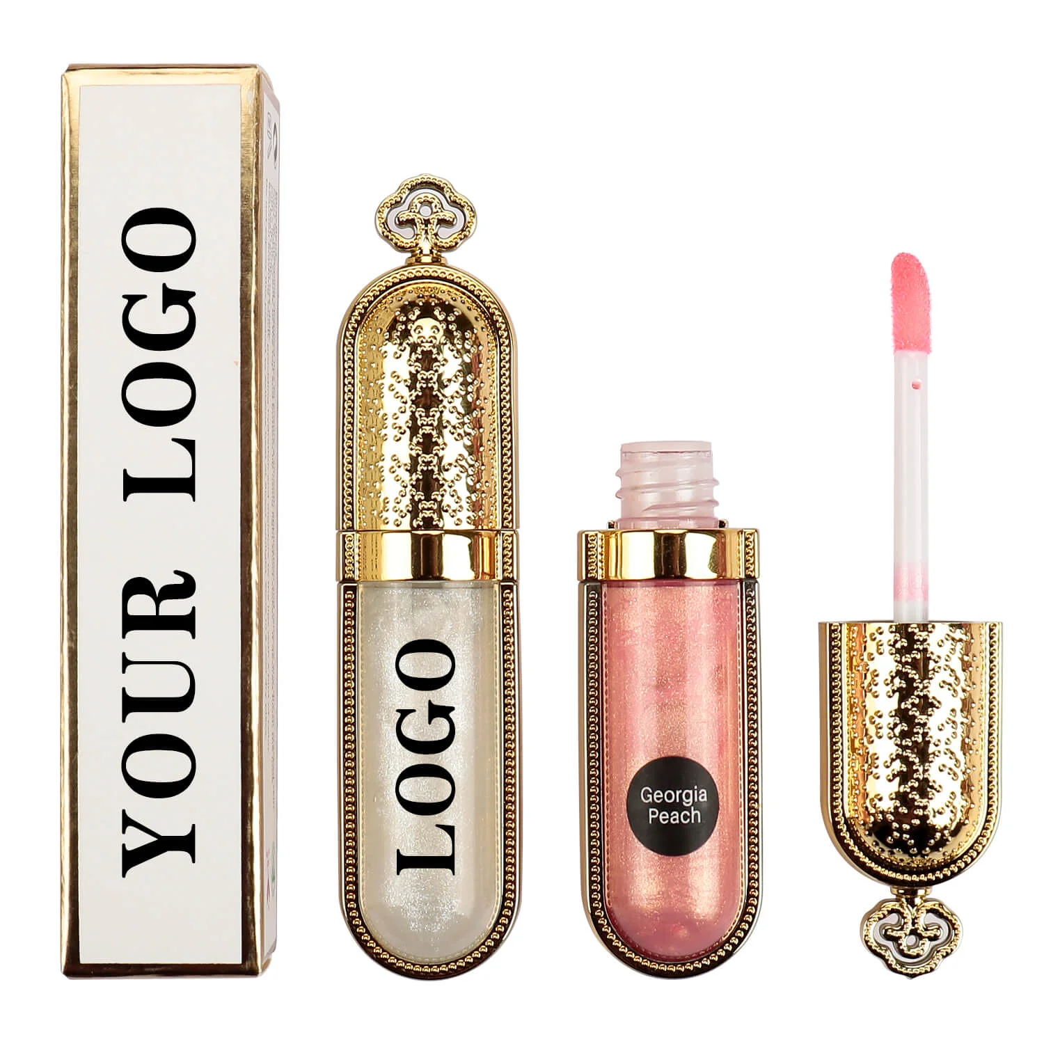Custom Logo Lip Gloss Private Label Pigment Non-stick Selective Matte Glossy Waterproof Makeup Bulk Cruelty Free P54 Gold Lid
