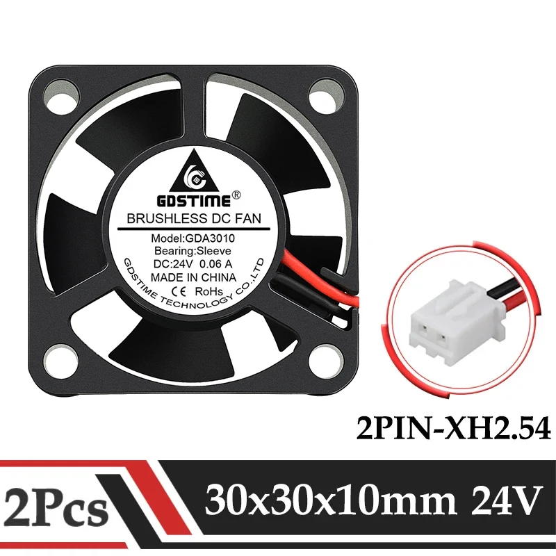 2 Pcs Gdstime DC 24V Fan 30mm 30MMx10MM 2PIN 3D Printer High Speed Cooling Fan 3010 Heatsink 3cm Small Motor Radiator Fan