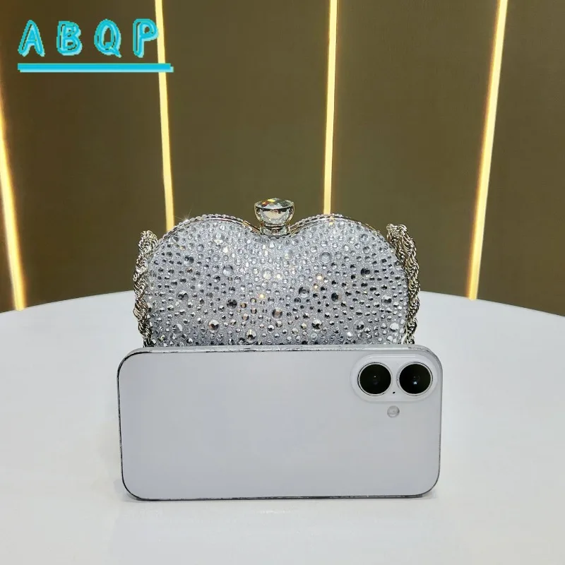 Dinner Handbag Luxury Brand Diamond-encrusted Dinner Party Women's Shoulder Bag Heart-shaped Fashion Shining Mini Women's Bag view 5