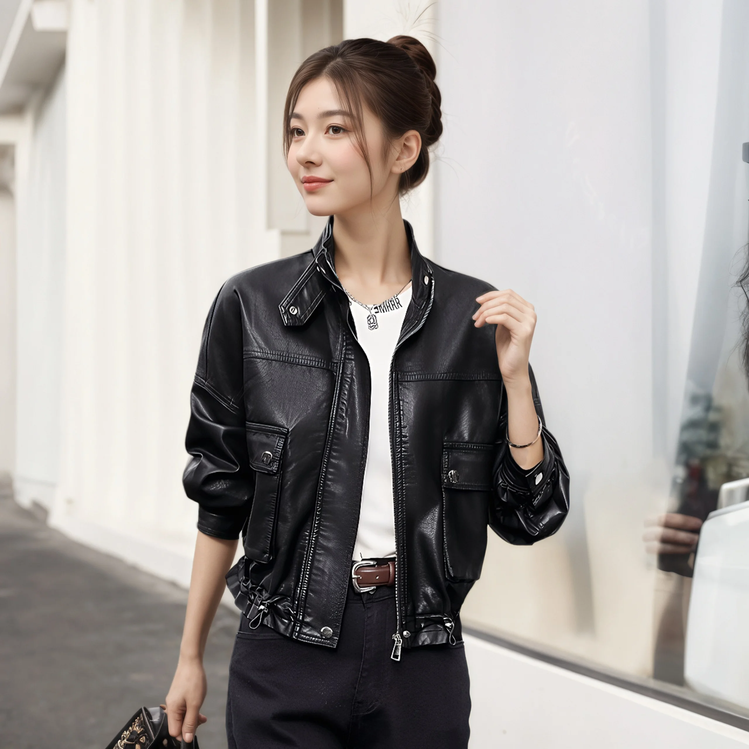 Jaqueta de Couro PU para Mulheres, Estilo Casual Americano, Nova Chegada de Primavera e Outono, Tamanho Pequeno, Casaco de Motocicleta