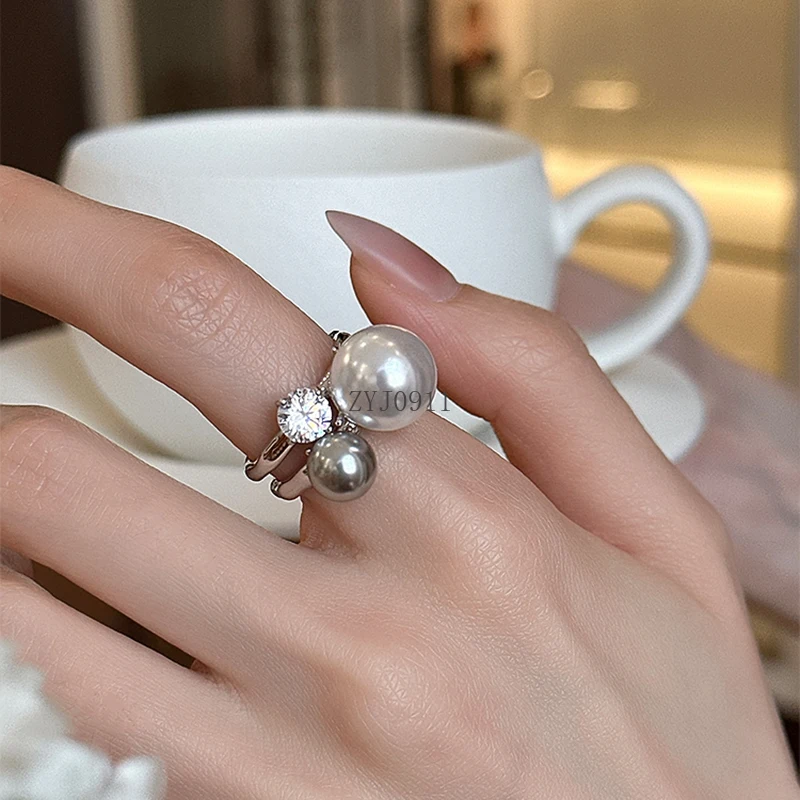 가벼운 럭셔리 절묘한 지르콘 진주 반지 틈새 디자인 오픈 검지 반지 하이 엔드 반지