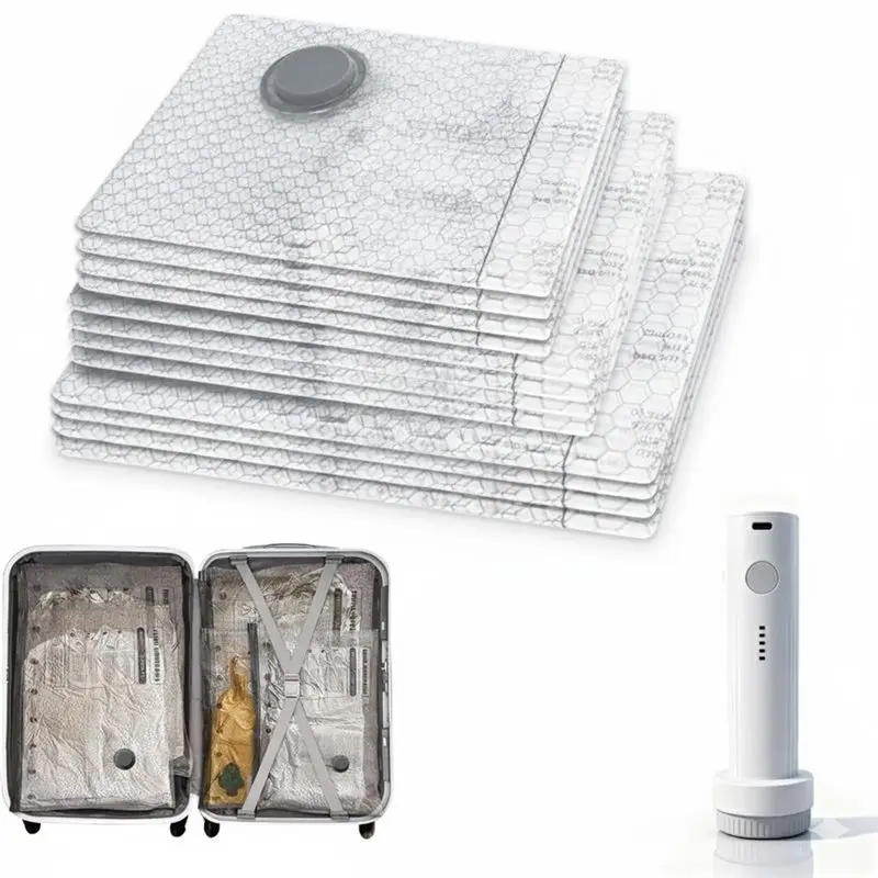 

VELIF-12 Pack Vacuum Bags Portable Seal Bags For Travel With Rechargeable USB Pump, For Luggage And Suitcase