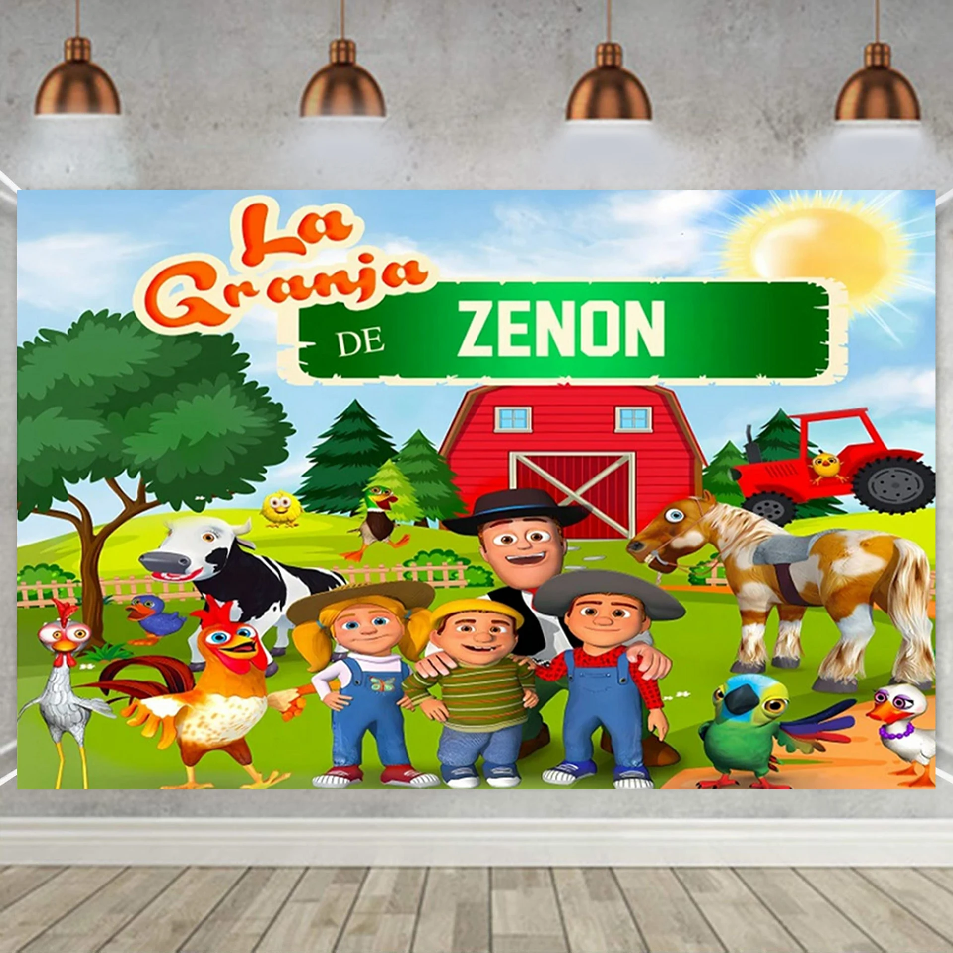 Cartoon La Granja De Zenon Thema Baby Dusche Neugeborenen Geburtstag Party Grün Gras Bauernhof Foto Hintergrund Dekoration Requisiten – Detail 13