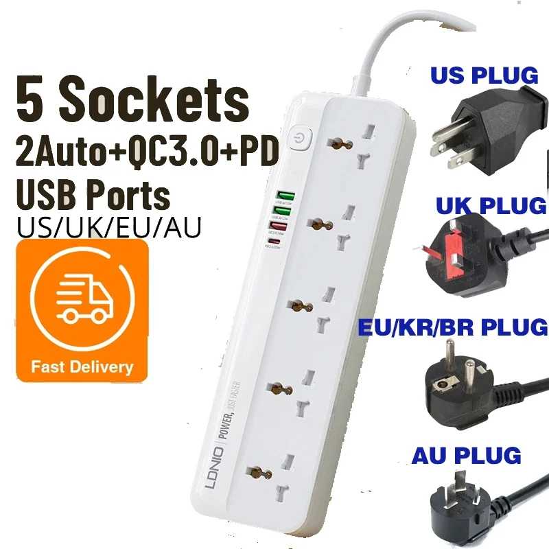 

Universal Extension Power Socket Electric Power Strips with 4 USB Home Office Charging Station 2m 6ft Power Cord Multi Socket