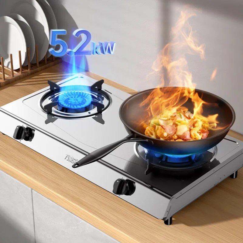 Powerful 5.0kW Gas Cooktop with Double Burners and Stainless Steel Surface for Home Kitchen JZY-ITB91