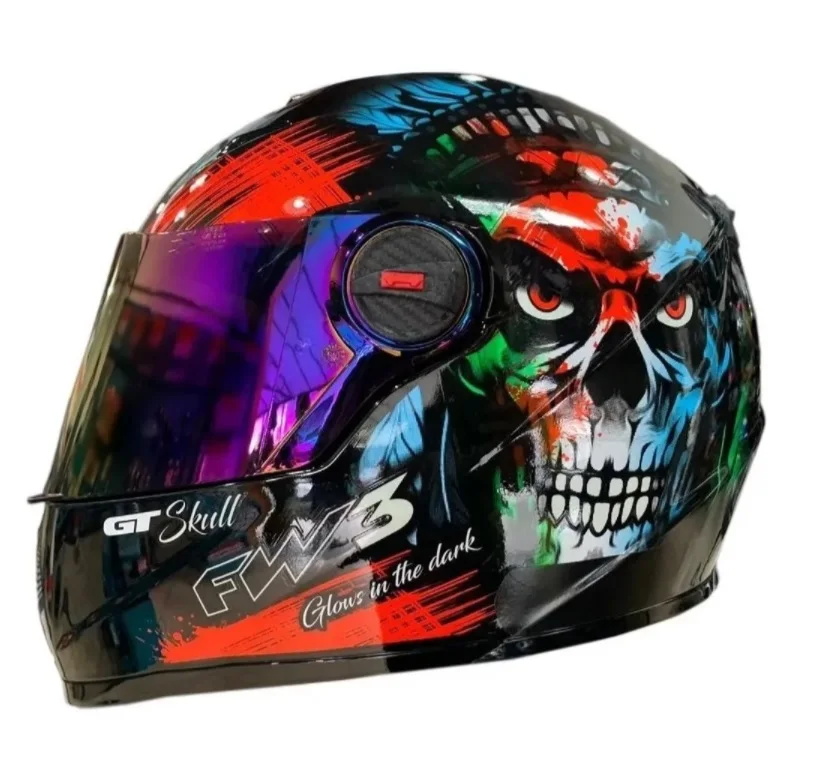 Motorcycle Helmet Fw3 Skull 56 Visor Crystal Smoke And Chameleon