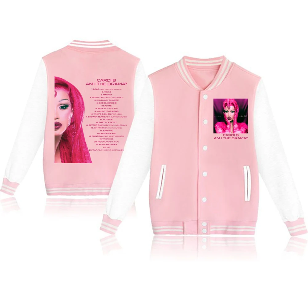 سترة بقلنسوة لزي البيسبول من Cardi B Album Am I the Drama للجنسين هدية لمحبي البلوز Harajuku