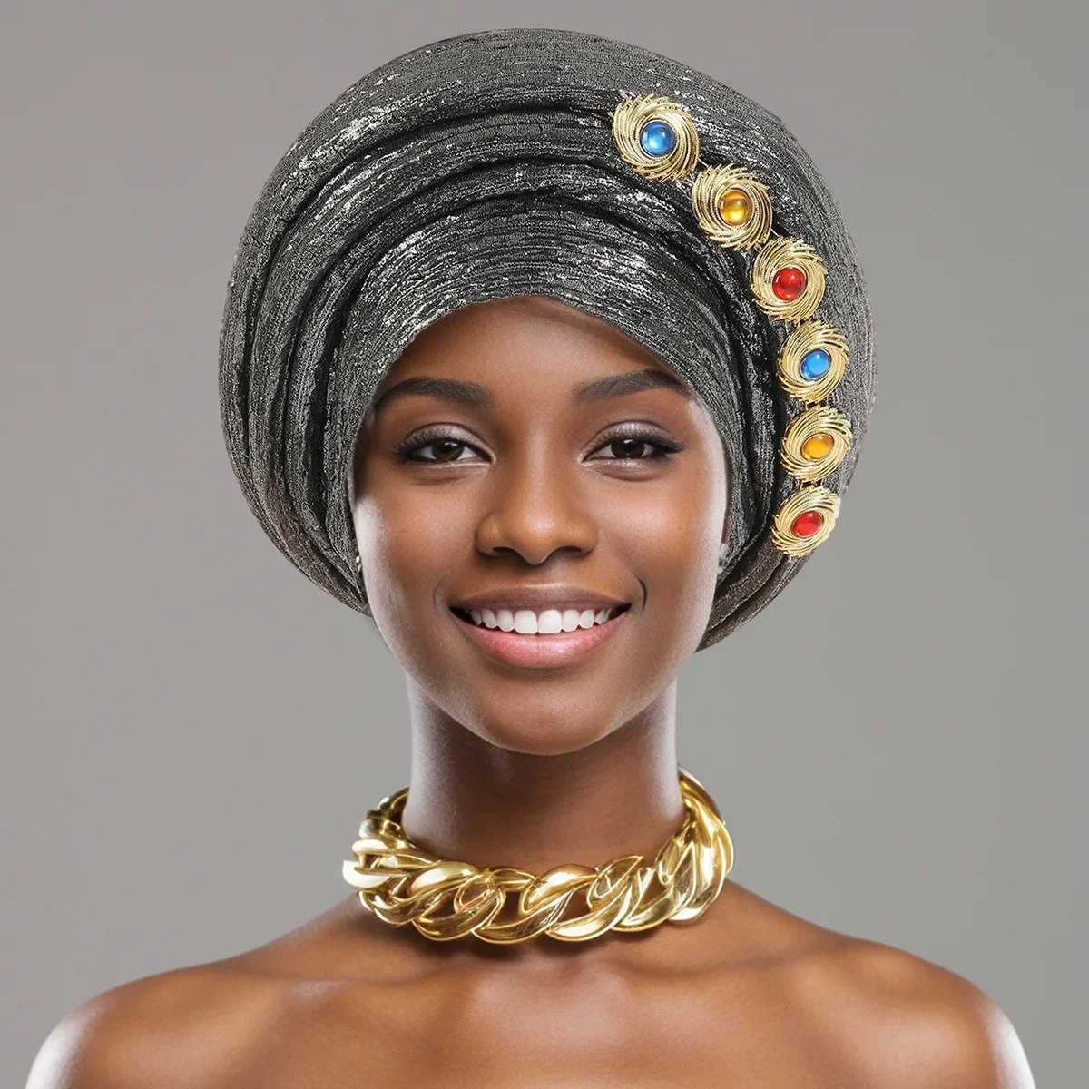 

Nigerian Wedding Geles African Headtie Auto Gele Turbans for Women Aso Oke Fabric Muslim Headwear Headpiece Female Head Wraps