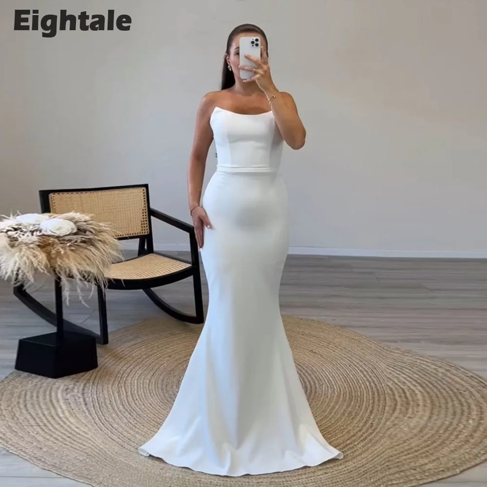 

Eightale Simple Evening Dress Strapless Custom Made White Ivory Mermaid Prom Wedding Dress Party Gown Robes De Soirée