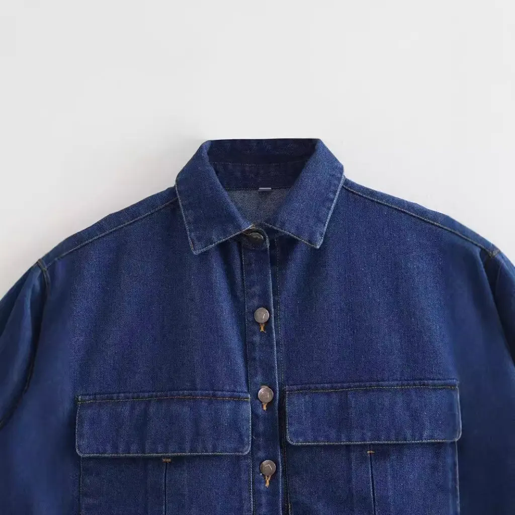 

Женский осенний джинсовый топ в европейском и американском стиле, трехцветный короткий жилет с двойными карманами для торговли