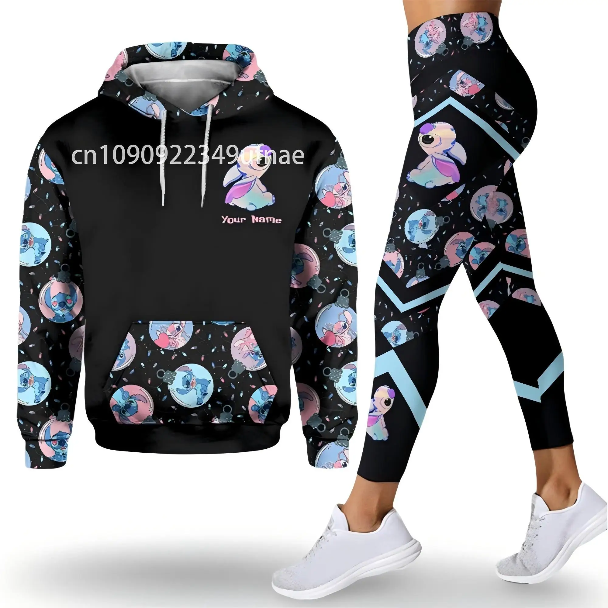 Personalized Disney Mickey Mouse Minnie 3D Women's Hoodie and Leggings Suit Minnie Yoga Pants Sweatpants Fashion Sports Suit Set