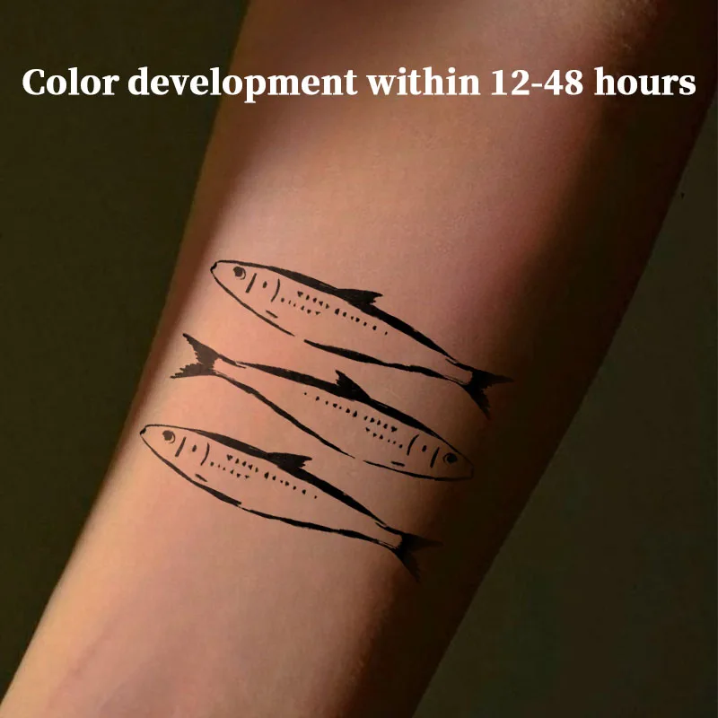 Temporary Tattoos Minimal Hand Drawn Three Small Fish Herbal Juice Tattoo Sticker Fake Sexy Adult Girl Tool Novelty in Toys New