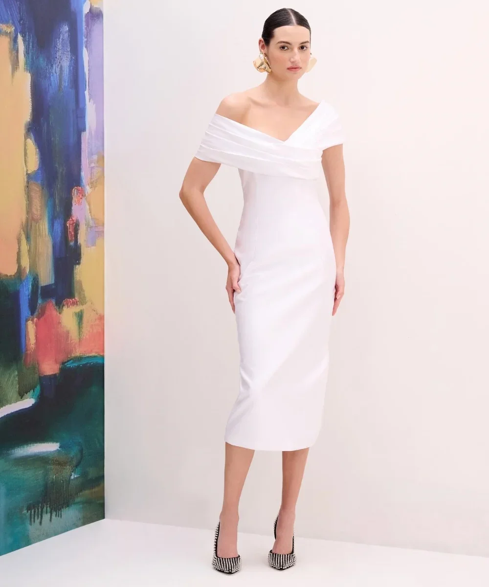 

Customized Classic Sheath Off-the-shoulder Midi Dresses Homecoming Dresses Exquisite Modern Style Pastrol Unisex Chinese Style F