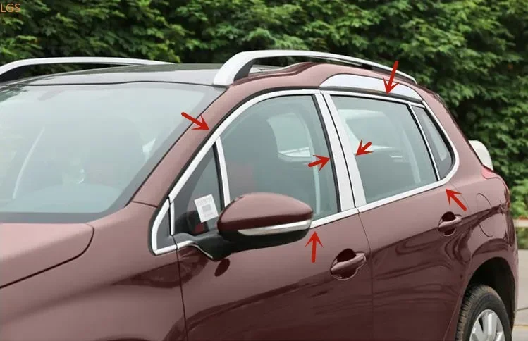 For Peugeot 2008 2014-2019 High-quality stainless steel car window decorative strip anti-scratch protection car accessories