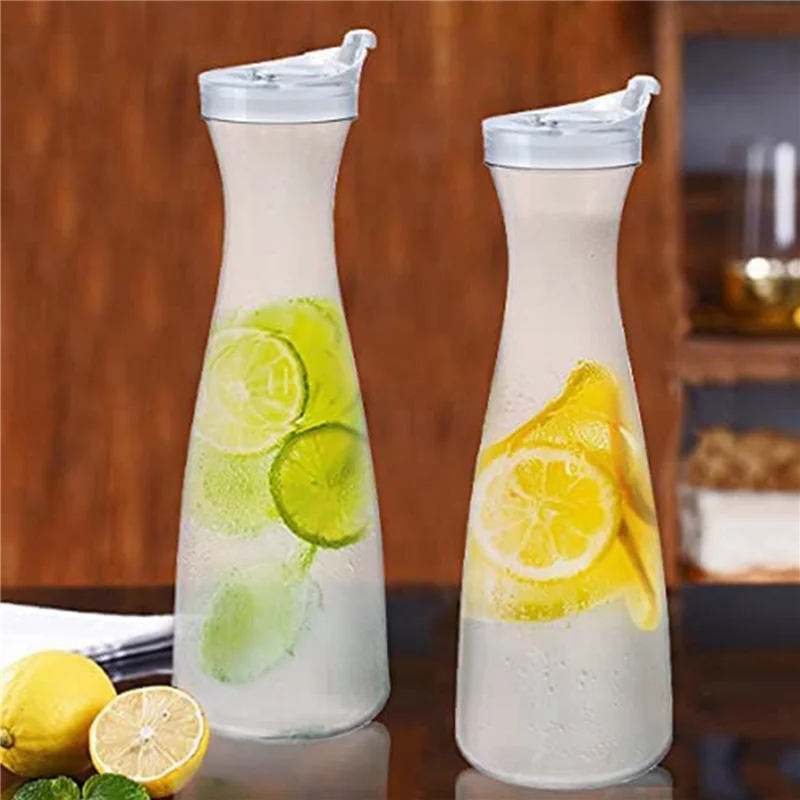 

8Pcs 1L Plastic Water Carafes With White Flip Tab Lids- Food Grade & Recyclable Shatterproof Pitchers - Juice Jar