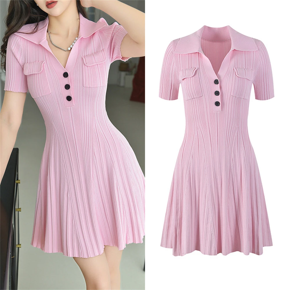 

High-End Paris S Home Sweet Sakura Pink Commuter A-Line Dr Knitted ort Sve Women's Dr Sli Summer Gown
