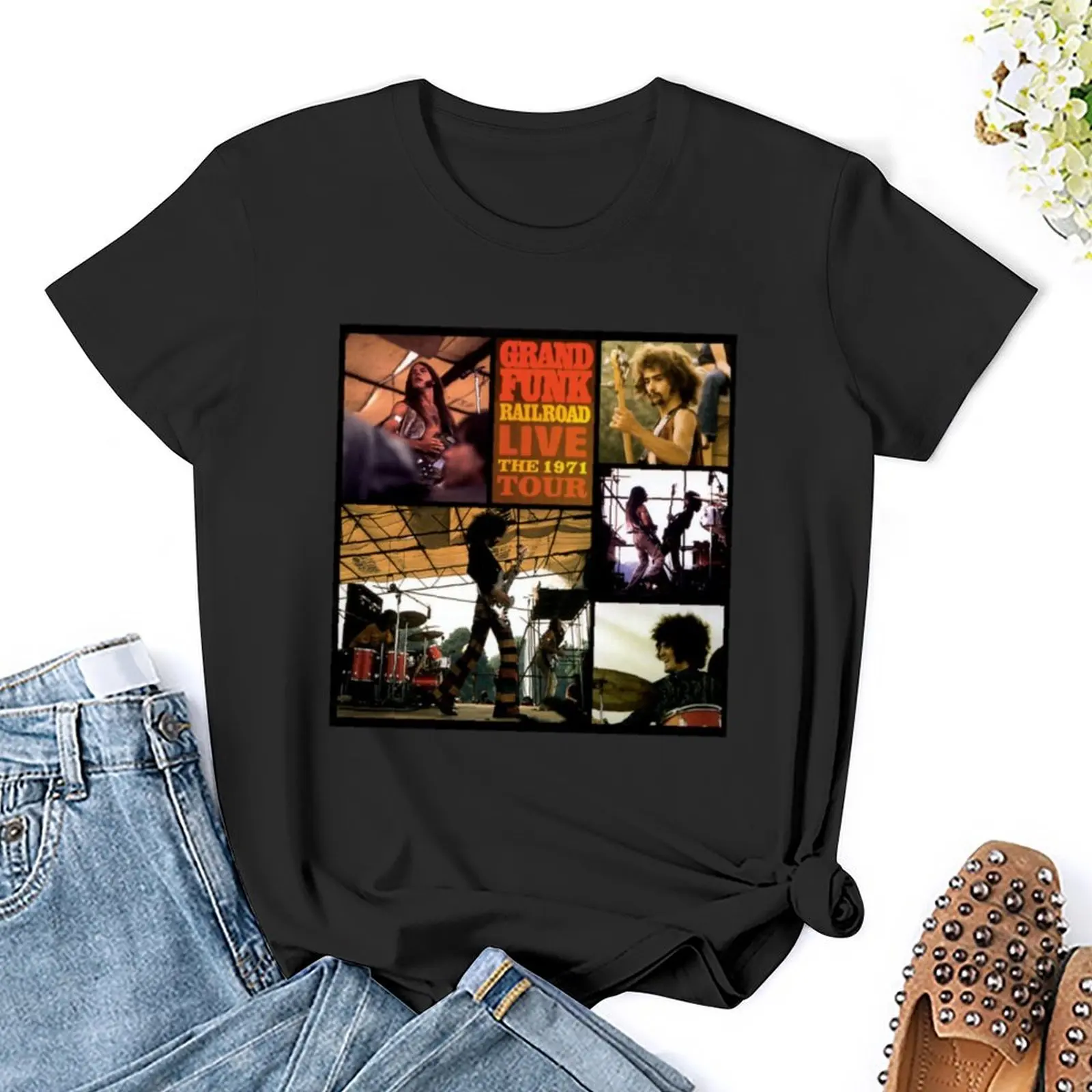 Grand Funk - Live 1970. Camiseta de manga curta extragrande feminina, roupas femininas, camisas de treino