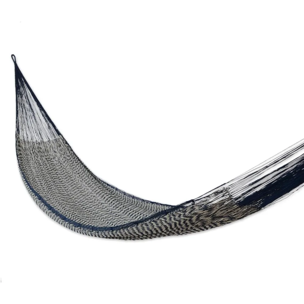 

Blue Gray Nylon Hand Woven Mayan Rope 2 Person XL Hammock, Ocean Waves' (Double)