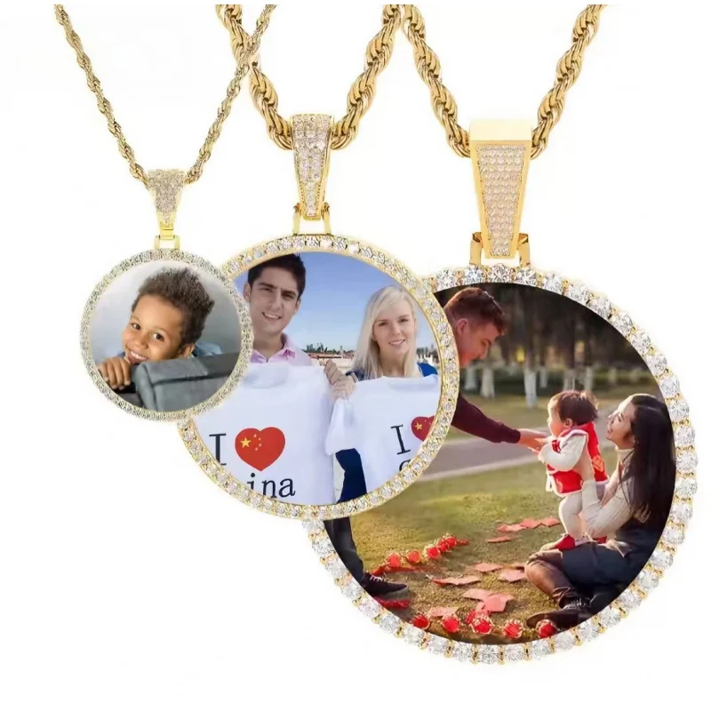 

Free Customization Logo Personalized Custom Photo Circle Medal Pendant Hip Hop Jewelry Women Men Memory Picture Necklace Pendant