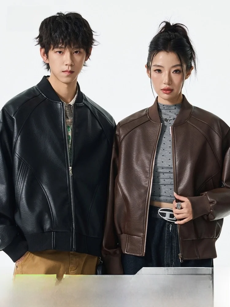 

Snow Flng 2026 Bubble Leather Casual Jaet Coat Couple Sle Men Women Retro Motorcycle Streetwear Polyester Fiber Zipper ...