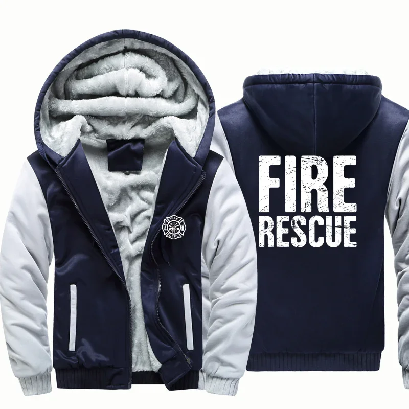 

Fire Rescue Firefighter Fireman Autumn Winter Zipper Hooded Man Hoodies Sweatshirts Fleece Warm Wool Thick for Men Jackets Coat