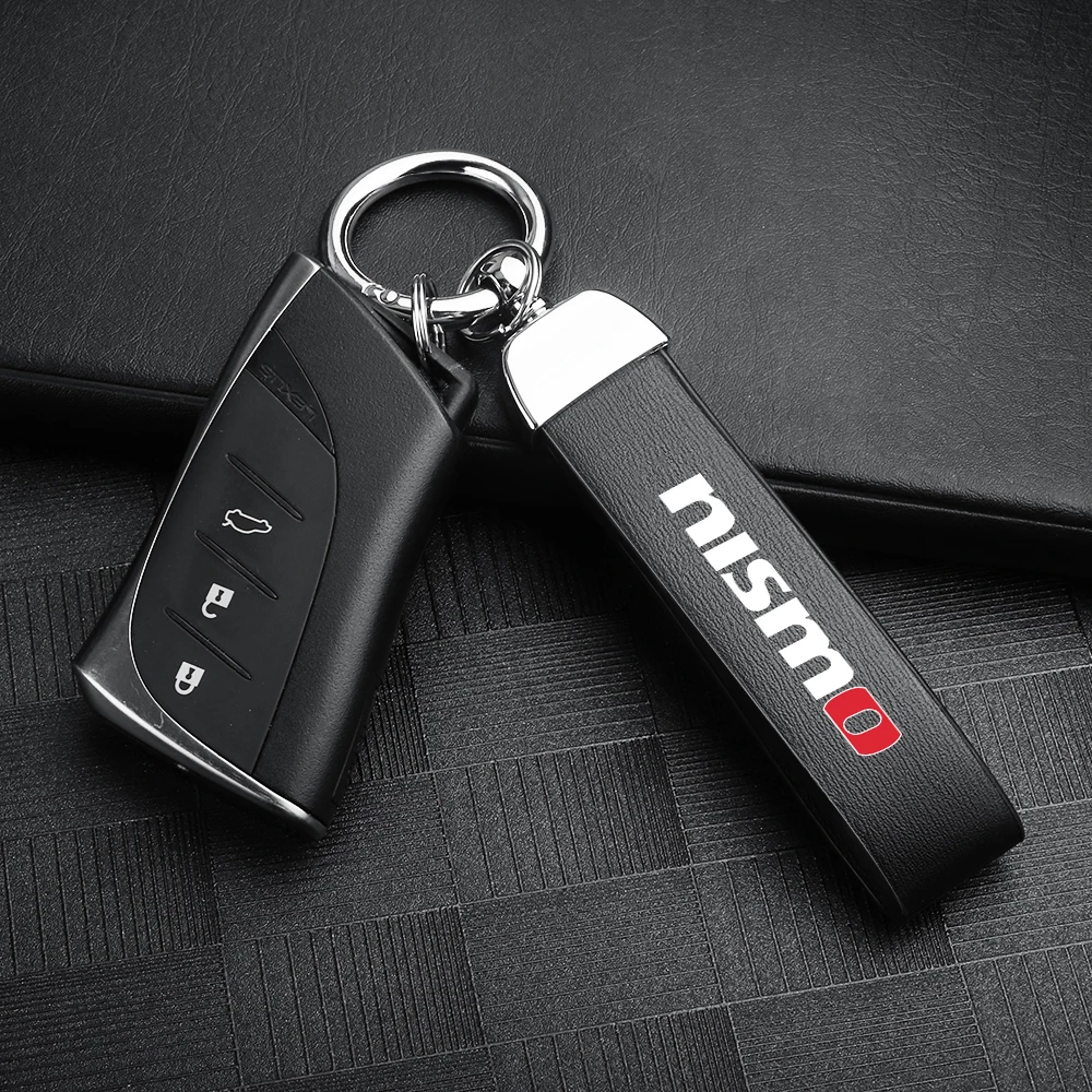 1/2Pcs Car Styling Metal Leather Keychain Key Pendant Keyrings Gifts For Nissan Nismo X-trail Qashqai J10 Note Juke Sentra Leaf