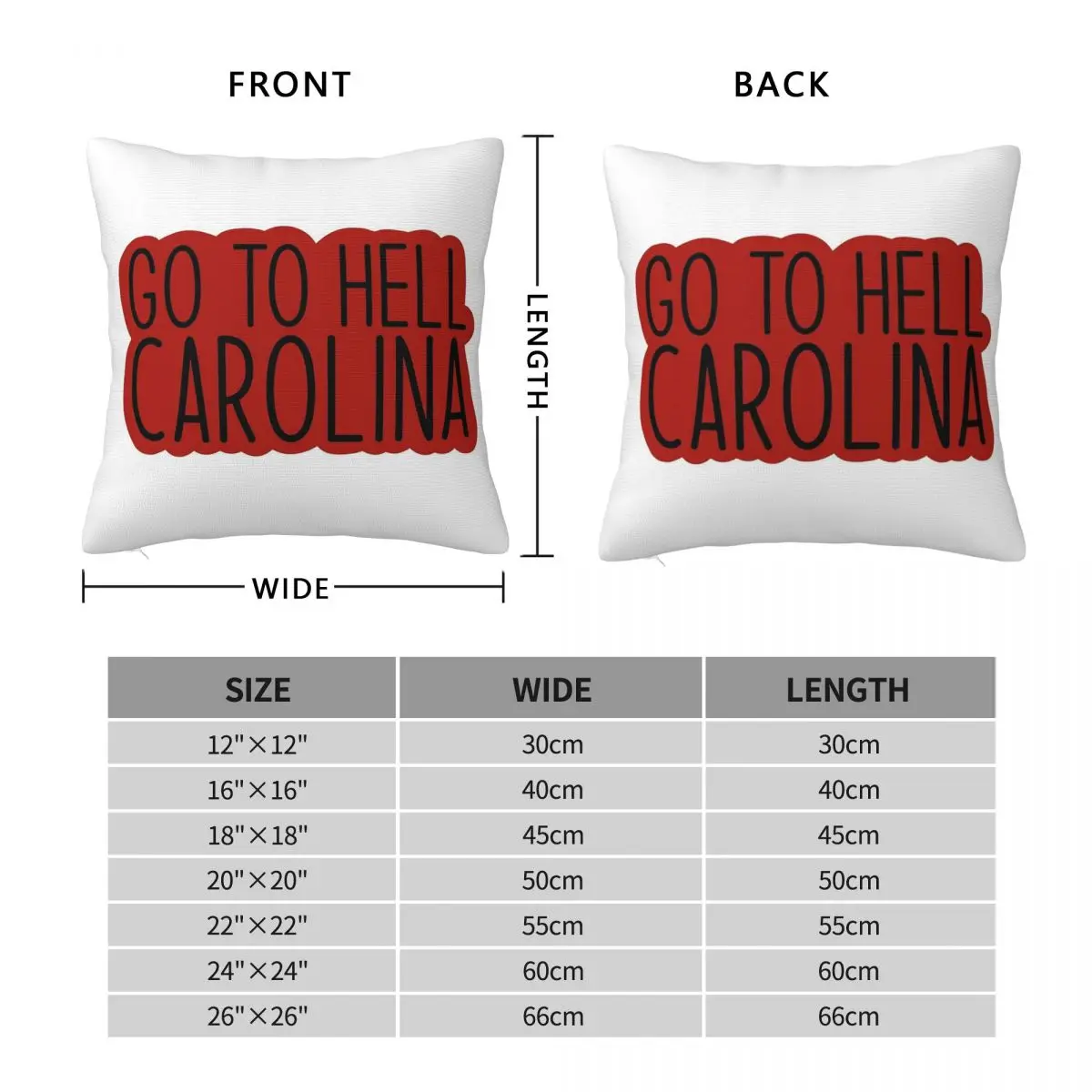 Go To Hell Carolina Square Pillowcase Pillow Cover Polyester Cushion Zip Decorative Comfort Throw Pillow for Home Bedroom