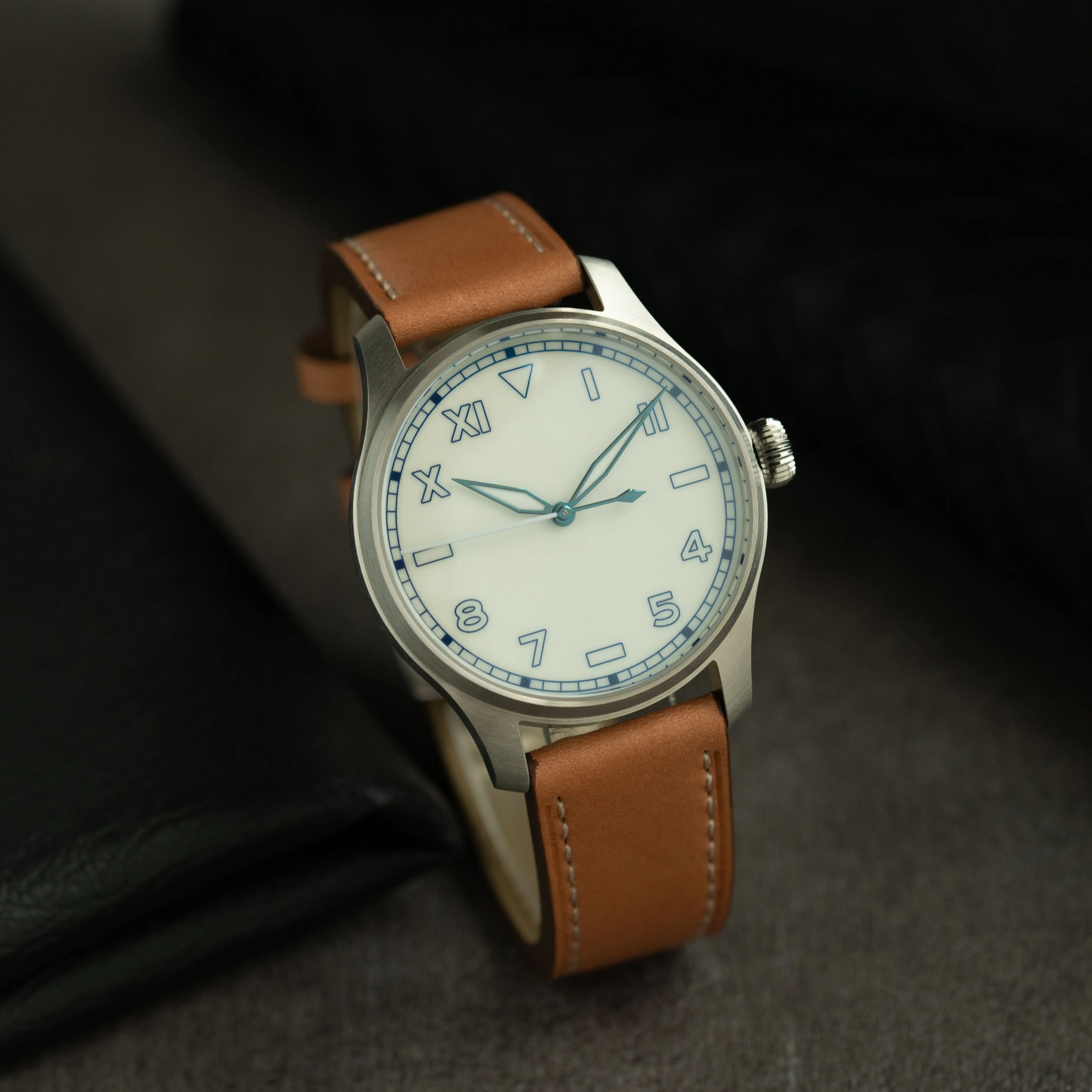 Hruodland Stainless Steel F021 Retro Pilot Men's Watches Sapphire Glass PT5000 Automatic Mechanical Blue Black Dress Wristwatch
