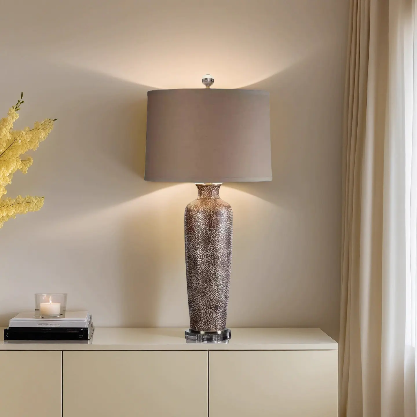 مصباح طاولة سيراميك يدوي حديث لغرفة النوم وغرفة المعيشة بتصميم فني أنيق #3