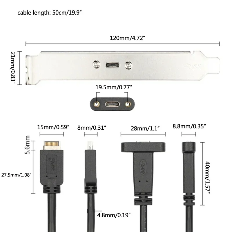 Front Panel USB 3.1 Type E Male To Type C Female 10Gbps Data Cable Motherboard Expansion Adapter Line for Desktop Computers