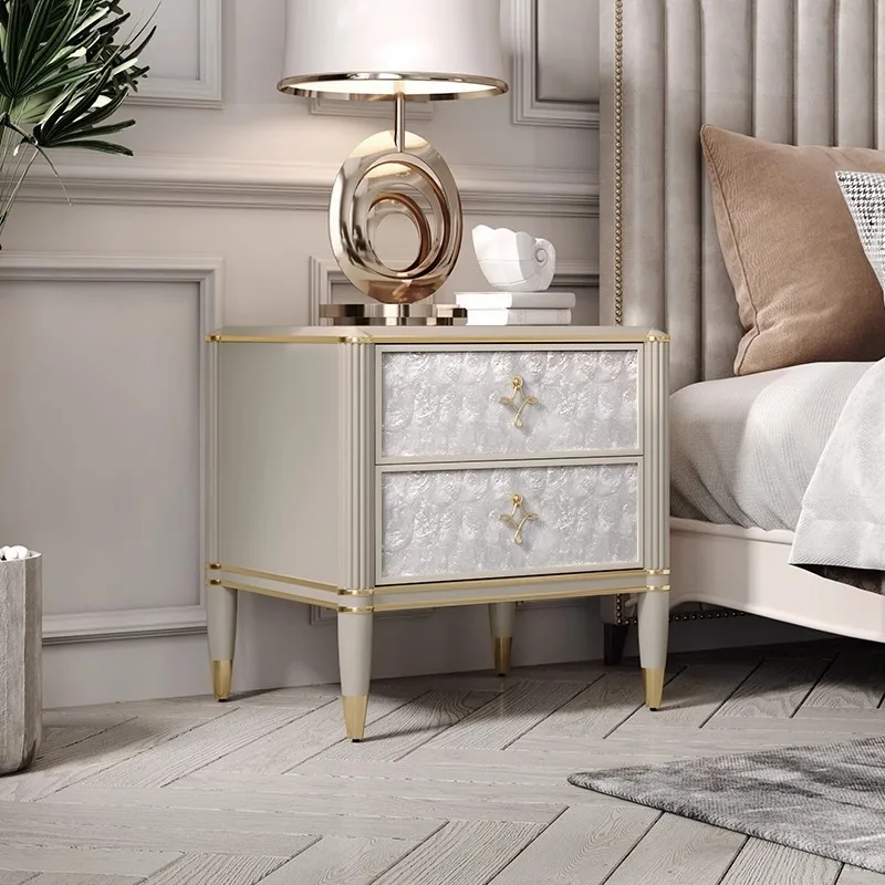 Light luxury bedside table American bedroom solid wood small shell locker modern simple high-end new bedside table