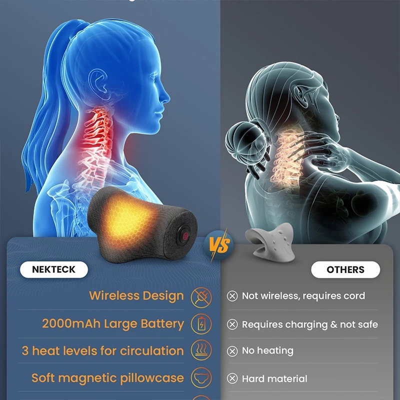 Nekteck 전기 마사지 베개, 열 포함 멀티 등 및 목 마사지기, 5s 가열, 근육 이완, 어깨 마사지 베개 쿠션