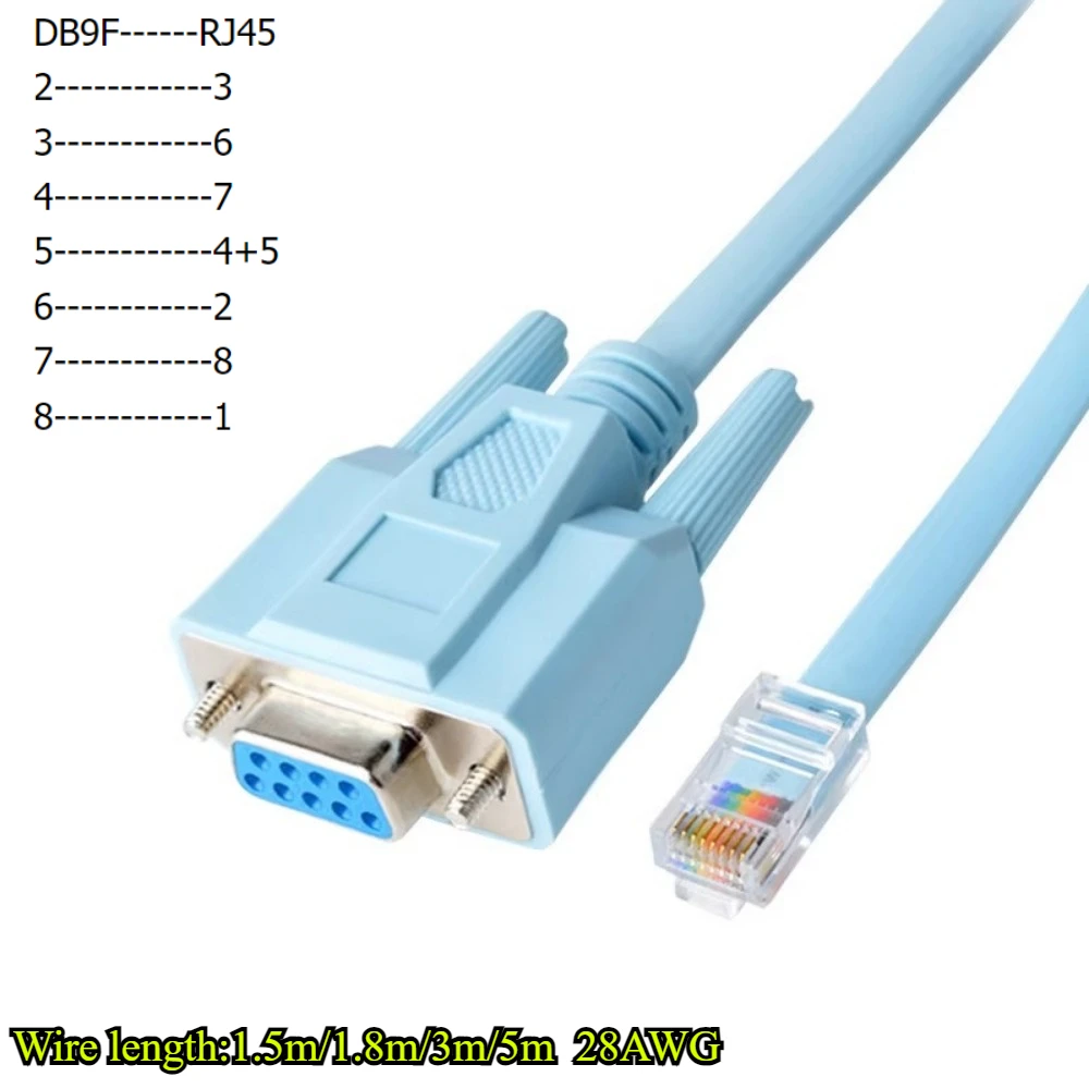 USB Console Cable RJ45 Cat5 Ethernet To RS232 DB9 COM Port Serial Female Rollover Router Network Adapter Cable Blue 1.5/1.8/3/5m