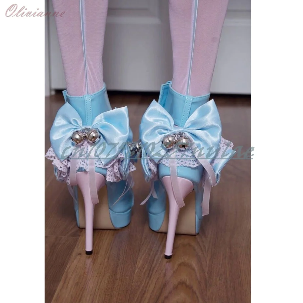 

Blue Shiny Back Silk Butterfly Knot Bell Decor Pumps Stiletto High Heel Party Lady's Fashion Women Shoes 2026 Sexy Para Mujere
