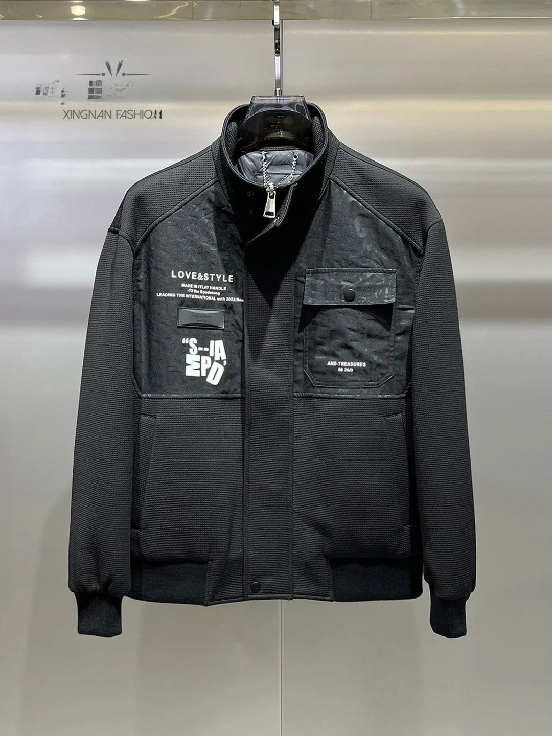 

Trendy Winter Men's down Jaet Stand Collar Casual Patchwork Warm Outerwear Polyester Fiber Du down Filling Ci Leisure