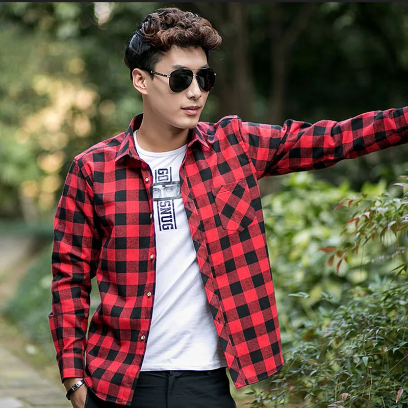 

New Fashion Men's Classic Checkered Loose Casual Long Sleeve Shirt for Men's Comfort and Versatile Flip Collar Shirt Coat Top
