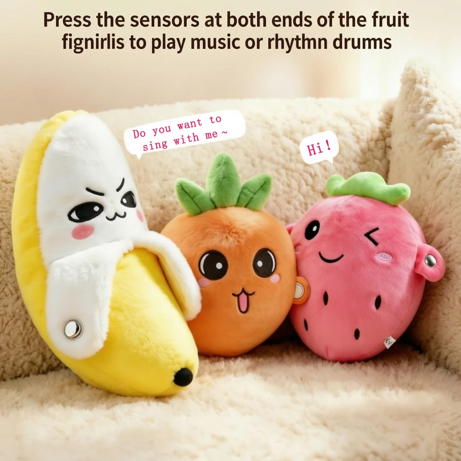 HOT! Kids Banana Fruit Induction Beat Toy Creative Music Dolls Kawaii Parent-child Toys Sensory Party Game Collectible Toy