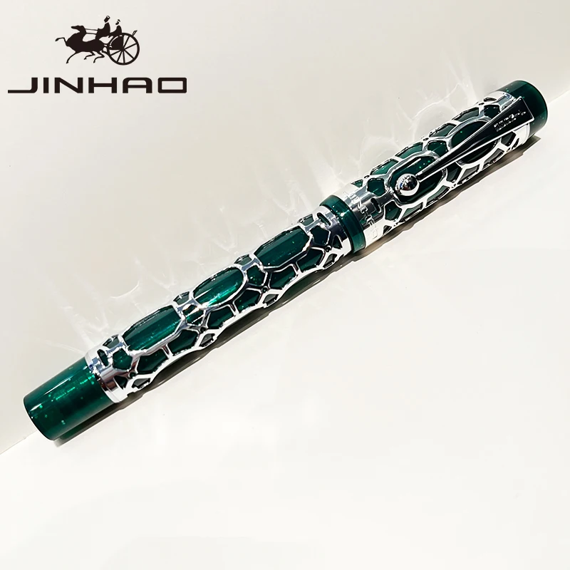 قلم حبر Jinhao 100 من الفضة النقية، طراز كلاسيكي من السيلولويد، أداة كتابة ناعمة ذات استخدام مزدوج #4