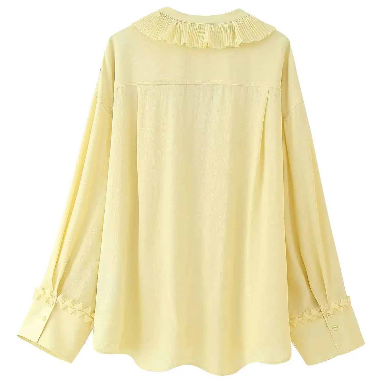 

JNLEAOG Spring New Women's Faion Design Pleated V-ne Chiffon Top Polyester Fiber Long Sve Loose Fit irt