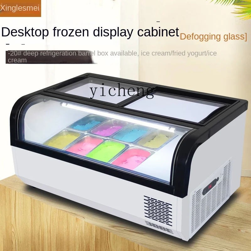 ZC-Desktop Ice Cream Display Case, grosso corte de iogurte frito gabinete de exibição, congelando gabinete