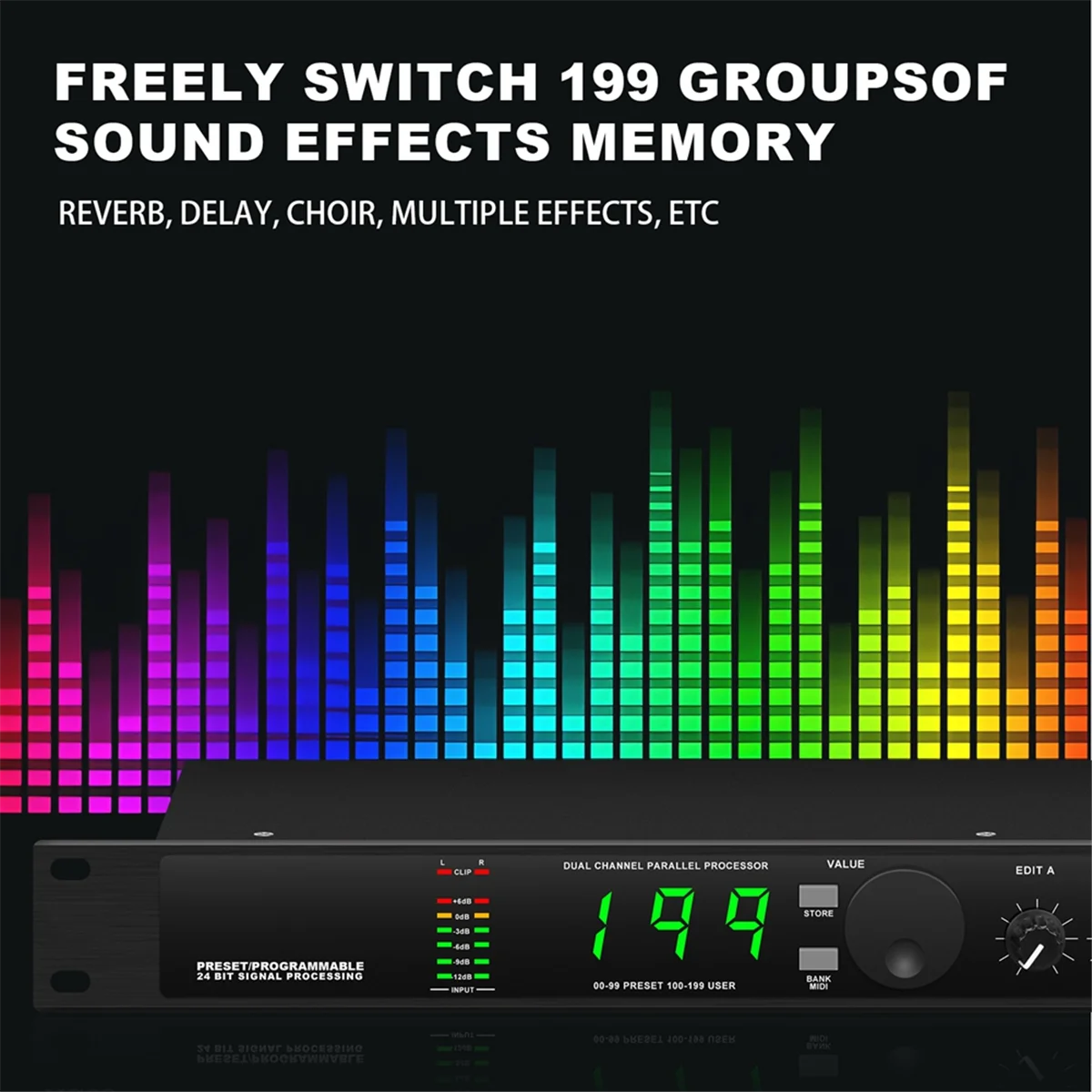 

2025-3C Professional Digital Reverberation Multi Effect Processor Audio Processor Equalizer EU PLUG