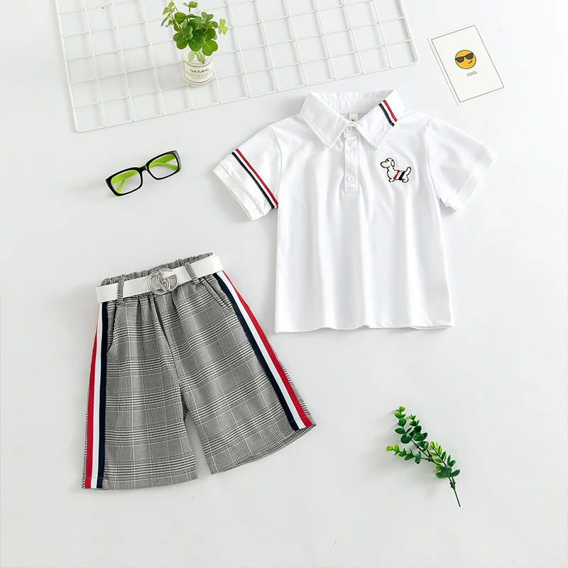 Boys Polo Shirt Set New Pi Shuai Men's Treasure Foreigner Short sleeved Korean Children's Summer Casual Two Piece Set