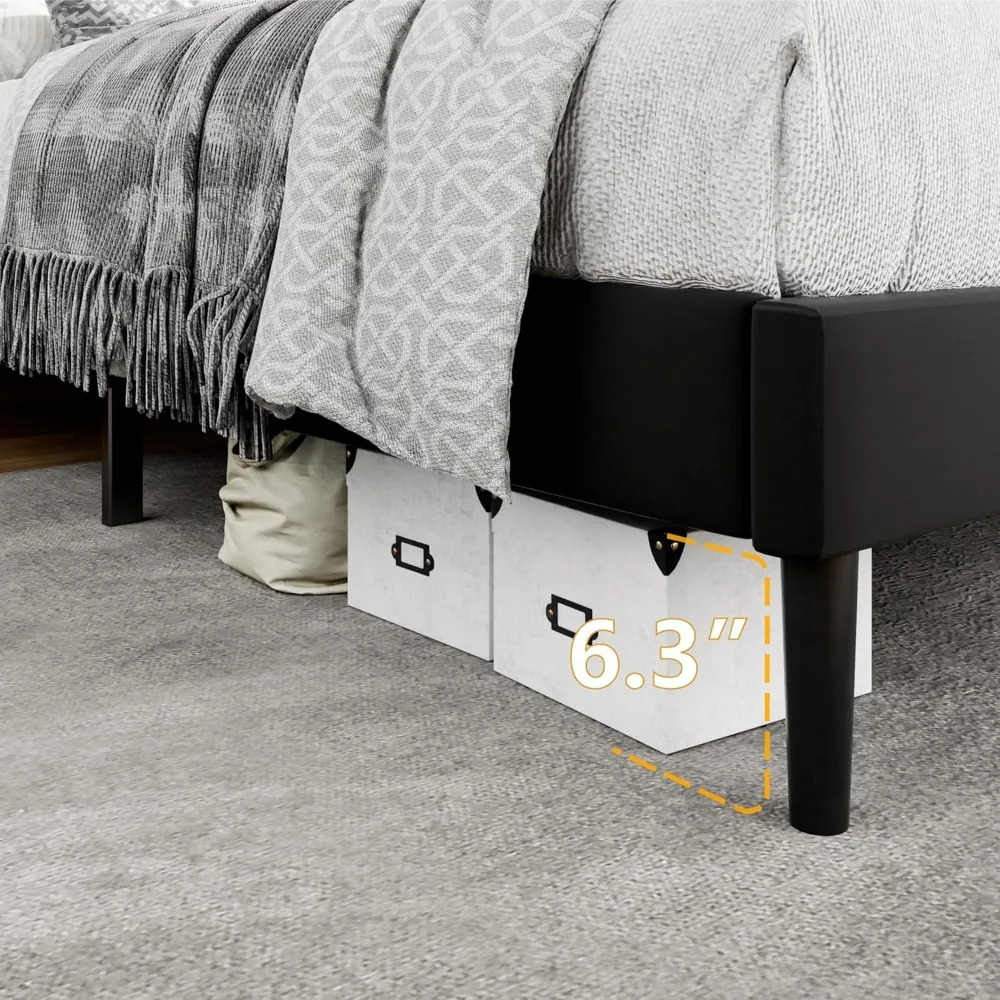 King Size Bed Frame with Velvet Upholstered Headboard, Button Tufted Design, Wood Slats Support, Bed Frame image 5