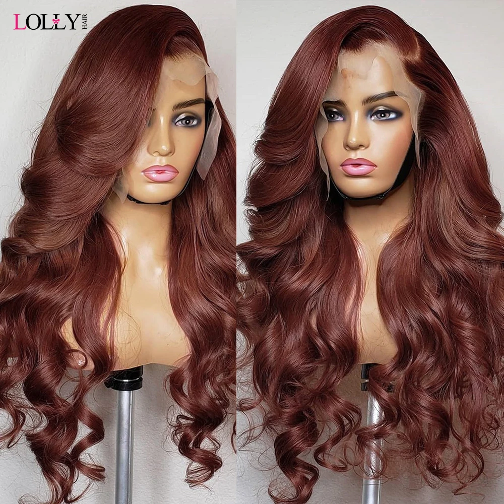 #33 Reddish Brown Lace Front Wigs Human Hair 32 34 Inch Body Wave 13x6  Lace Frontal Wig 250 Density Colored Human Hair Wigs