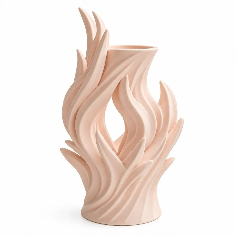 Flower Holder 3D Printed Irregular Vase Twisted Wave Hollow Out Artistic Flame Vase Minimalist Flower Container Entrance