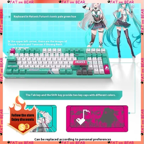 Imagen 2 del producto ASUS Tianxuan Mini Hatsune Miku TX98miku Co Cable de marca Videojuego Teclado mecánico Teclado para juegos de PC personalizable