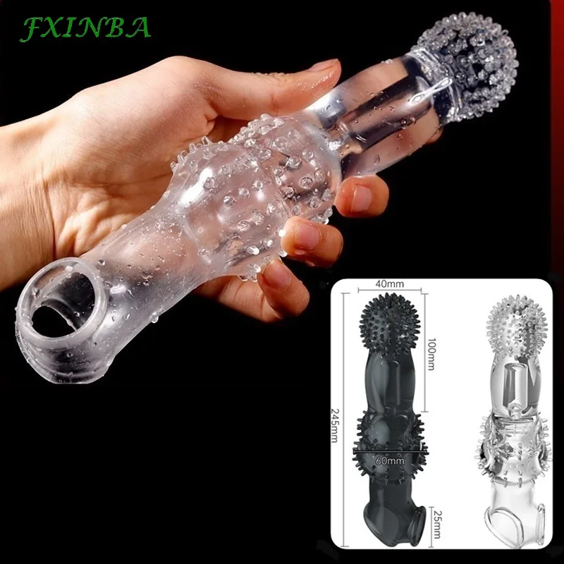 FXINBA 245mm Large Penis Sleeve Extender Male Cock Sleeve Sex Toys For Men Delay Ejaculation Reusable Condom Dick Enlarger