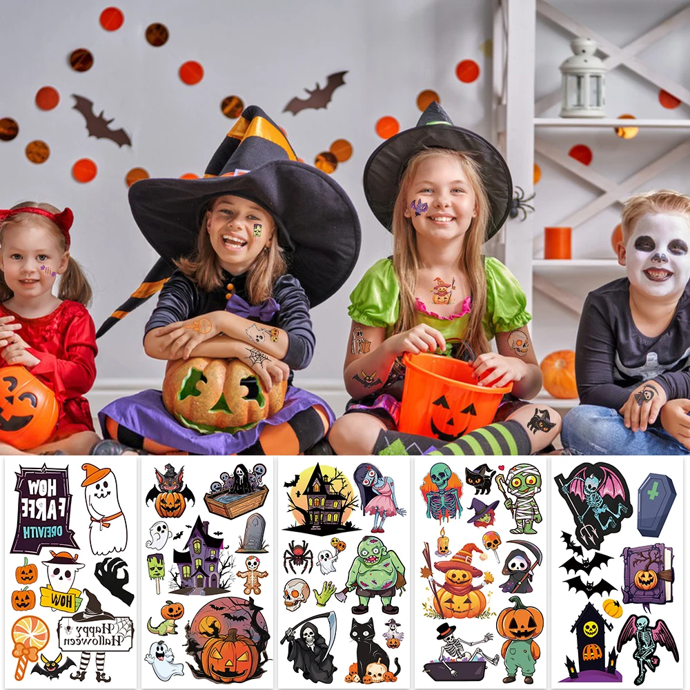 10pcs Horrible Halloween Party Tattoo Stickers Waterproof Kids DIY Cartoon Fake Tattoo For Kids Toy Temporary Tatoo Sticker