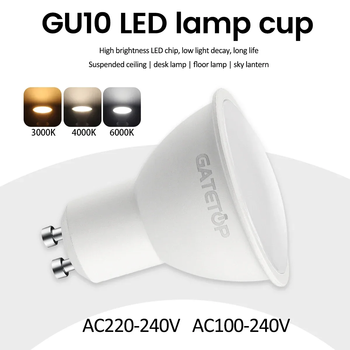5PCS Hight Lumen GU10 LED Spotlight 7W AC220-240V 100-240V Warm White No Flicker Replaceable 40W Halogen Lamp for Track Lighting